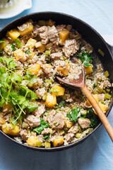 Pork spring onion, pineapple stir fry with coriander 