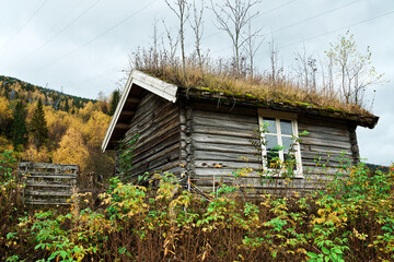Fototapeta na wymiar Old traditional norwegian house in the nature. 