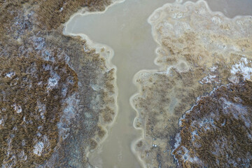 Aerial views of frozen nature in Lammassaari, Helsinki, Finland