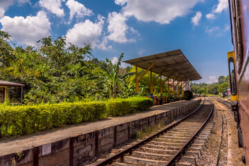 Fototapeta na wymiar The view from a train approaching Barammane railway station near Kandy, Sri Lanka, Asia