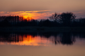 Beautiful sunset on Lake Stankow in Poland