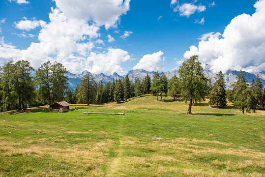 Pra da Dzeu/ Rastplatz und Aussichtspunkt an der Suone Bisse de Saxon / Wallis / Schweiz