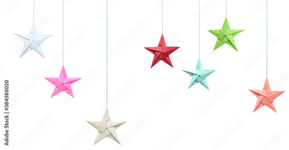 Wall mural haning origami stars with string