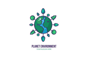Fototapeta na wymiar Eco planet logo template. Save environment sign