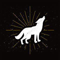 Retro howling wolf silhouette