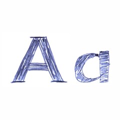 Aa - letter of the alphabet drawn by hand with a blue ballpoint pen. A unique font.