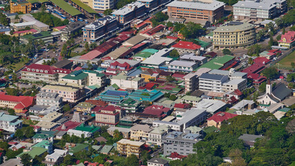 Aerial view of the downtown of Victoria, Mahe island, capital of the Seychelles from Dans Gallas...