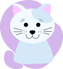 Cute gray cat on a colored background. Vector icon with a kitten. Stock illustration for logo, design, avatar, print for clothing and office with a pet
