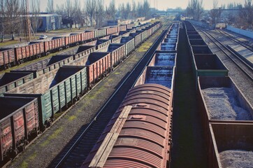 Fototapeta na wymiar Railway cars with freight