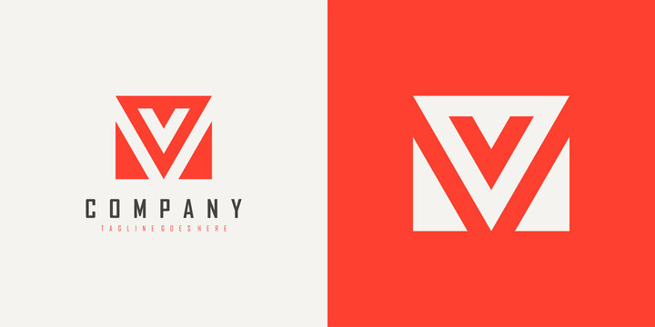Abstract Initial Letter V and M Linked Logo. Red Geometric Shape Origami Style isolated on Double Background. Usable for Business and Branding Logos. Flat Vector Logo Design Template Element.
