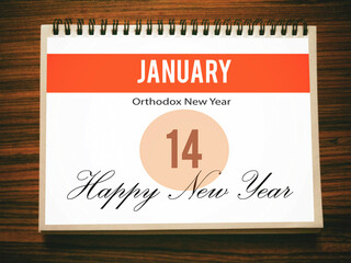 Calendar, January 14th, Orthodox New Year - Happy New Year, illustration