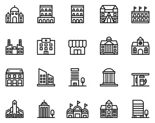 Simple set of building line icon on white background.