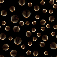 Gold stylized rings on a black background. Seamless vector geometric pattern.