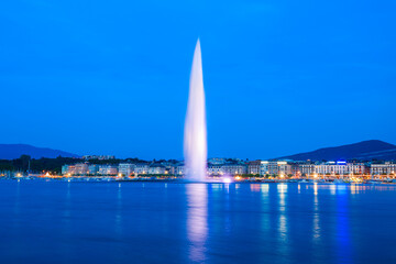 Water jet fountain in Geneva