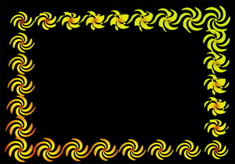 Marco con espirales en rojo y amarillo sobre fondo negro