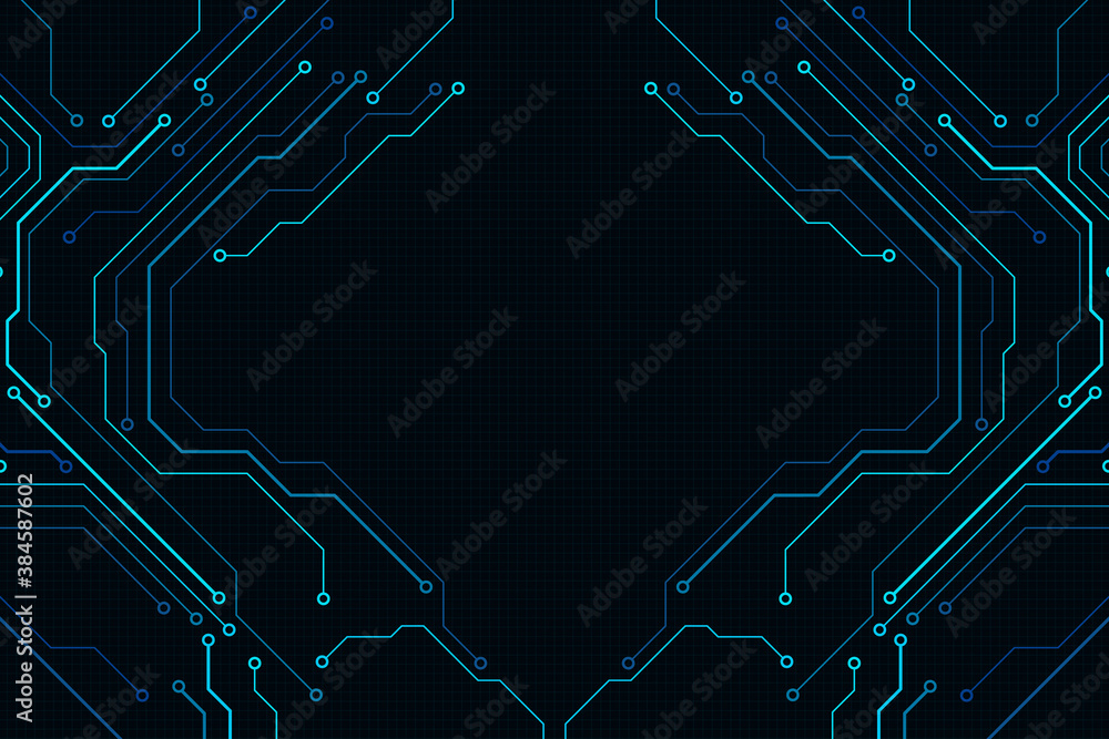 Aufkleber Circuit Board Modern Color Theme Digital Technology Vector Background. PCB Trace Scheme Data System Illustration Abstract Design.