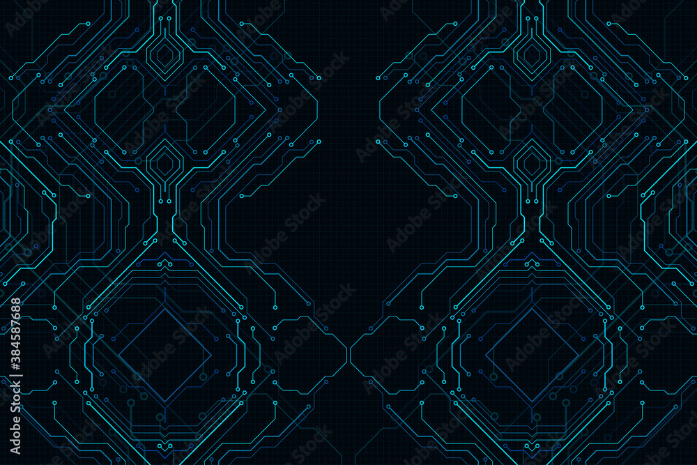 Poster Circuit Board Modern Color Theme Digital Technology Vector Background. PCB Trace Scheme Data System Illustration Abstract Design