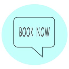  book now thin line badge. flat linear simple trend modern logo graphic art mobile app design isolated on red background. concept of reserve room or bed in hostel or motel for journey