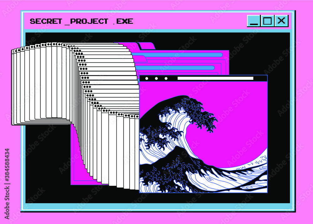 Poster Retro user interface, desktop with retrowave OS.