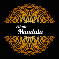 Decorative golden gradient mandala with floral elements isolated on dark background. Indian design element decorative vector for festive season.