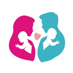 Silhouette of dad and mom holding baby