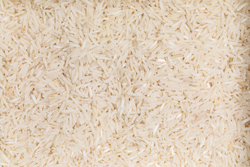Top view full frame dry uncooked basmati rice
