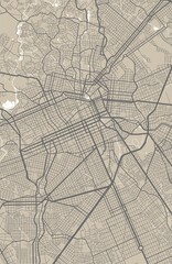 Detailed map of Curitiba city, linear print map. Cityscape panorama.