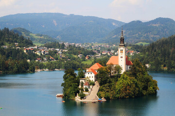 Lake Bled, view from the embankment, Slovenia