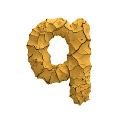 Soil clay letter Q - Lower-case 3d cracked ground font - Suitable for Nature, dryness or global warming related subjects