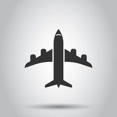 Plane icon in flat style. Airplane vector illustration on white isolated background. Flight airliner business concept.