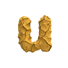 Soil clay letter U - Small 3d cracked ground font - Suitable for Nature, dryness or global warming related subjects