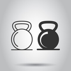 Kettlebell icon in flat style. Barbell sport equipment vector illustration on white isolated background. Dumbbell business concept.