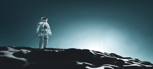 Astronaut doing space walk and explore a distant planet such as Mars. - obrazy, fototapety, plakaty