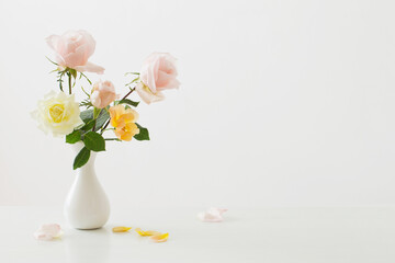 roses in white vase on white background