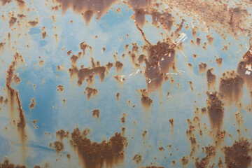 Old rusty and light blue painted steel sheet metal background