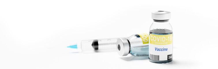 Medical syringe with a needle and a bollte with vaccine. 3D rendering