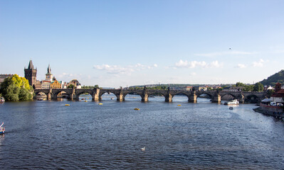 Charles bridge prague sunny panorama czech republic