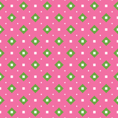 Vector seamless pattern texture background with geometric shapes, colored in pink, green, white colors.