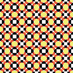 Fototapeta premium Vector seamless pattern texture background with geometric shapes, colored in yellow, red, black,white colors.