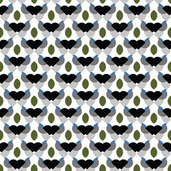 Vector seamless pattern texture background with geometric shapes, colored in black, grey, green, blue, white colors.