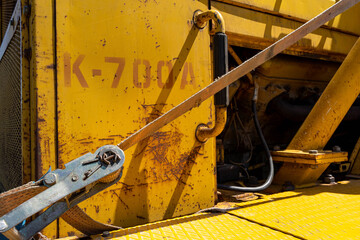 Closeup of a yellow tractor
