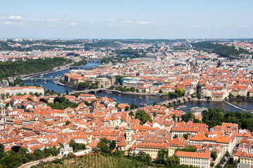 Prague panorama charles bridge river from mountain skyview