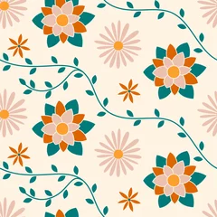 Foto auf Acrylglas Floral seamless pattern. Vector flowers. Fashion print. Design for textile or clothes. Chamomile. Hand drawn repeating elements. Natural background © Ramziia