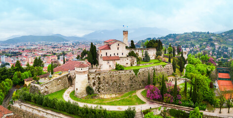 Brescia Castle aerial panoramic view