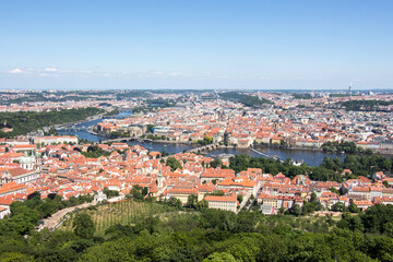 Naklejka na ściany i meble Prague panorama charles bridge river from mountain skyview