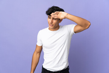 Young Argentinian man isolated on background with tired and sick expression