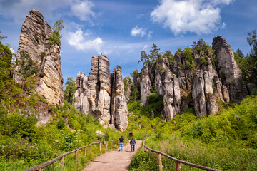 spectacular rocky monuments, perfect summer landscape with blue sky, czech republic, adrspach
