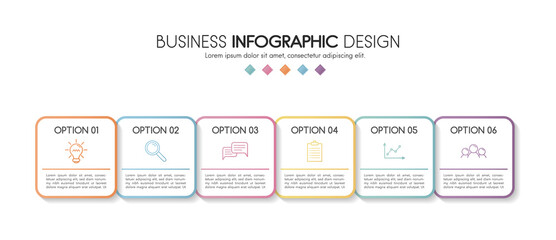 Business infographic design with 6 elements. Vector