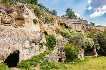 Gravina in Puglia, Italy. The ancient and beautiful cave church of San Michele delle Grotte, carved...