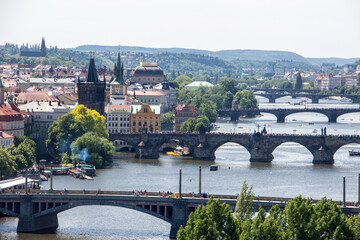 Obraz premium Prague panorama charles bridge river from mountain skyview